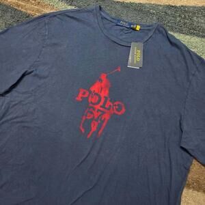 Polo Ralph Lauren 2XLT Blue Red Polo 67 Big Pony Graphic Tee Shirt NWT